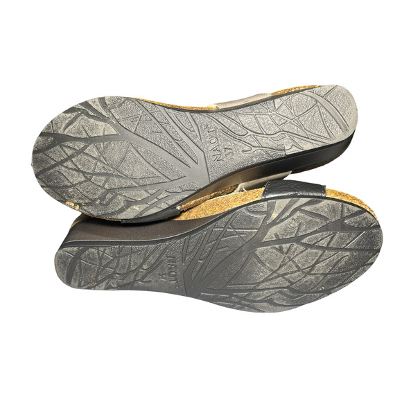 Naot Sandals Womens Size 6 Gray & Black Leather Wedge Slingback Buckle Comfort - Picture 9 of 9